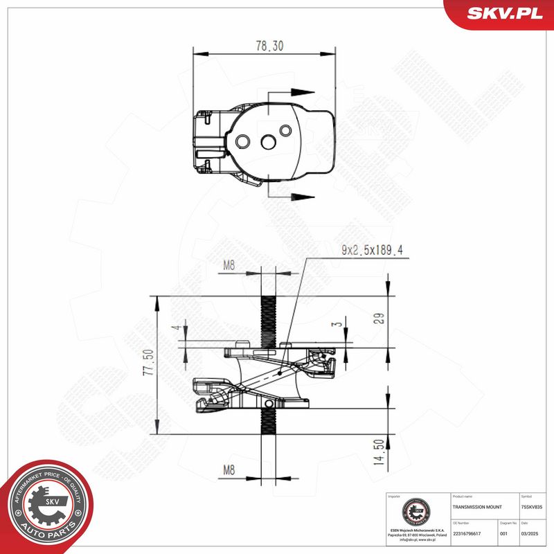 Paigutus, käigukast, ESEN SKV 75SKV835