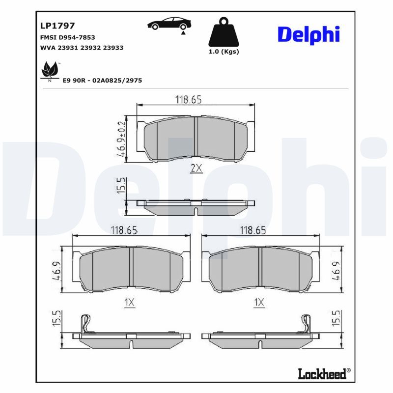 комплект спирачно феродо, дискови спирачки DELPHI
