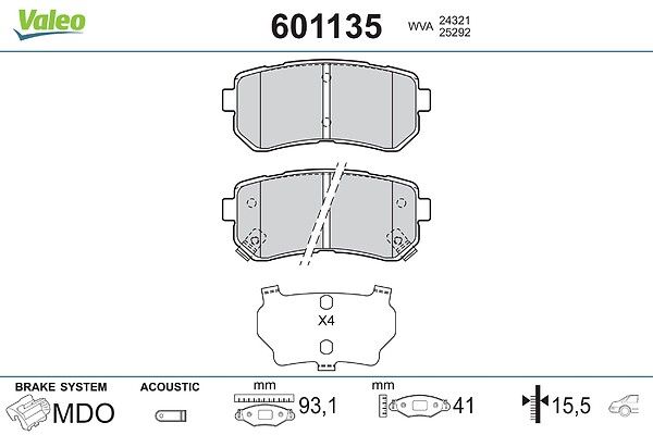 Komplet pločica, disk-kočnica VALEO 601135