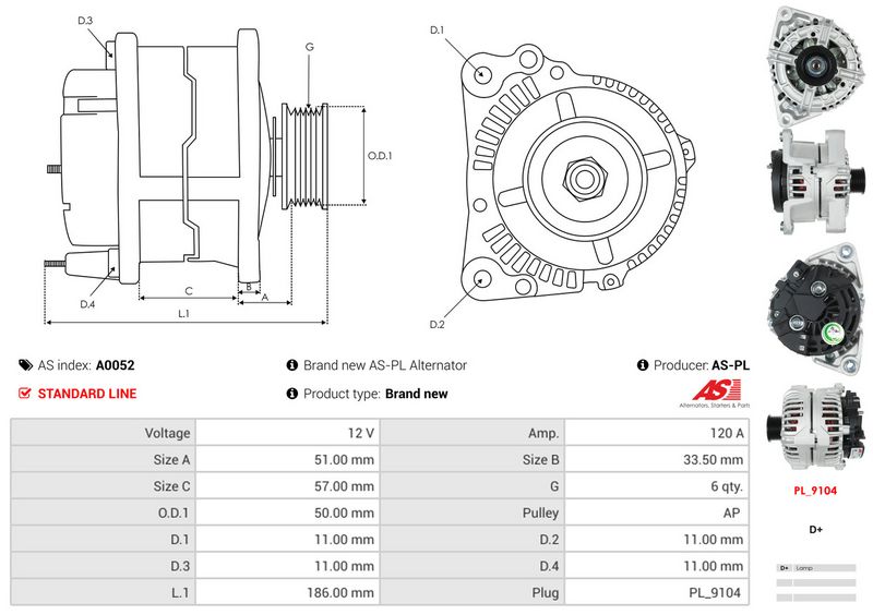 AS-PL A0052 Alternator