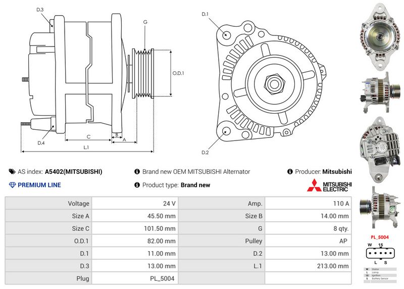 AS-PL A5402(MITSUBISHI) Alternator