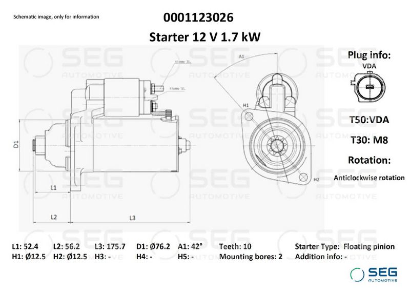 SEG Automotive 0001123026 Starter