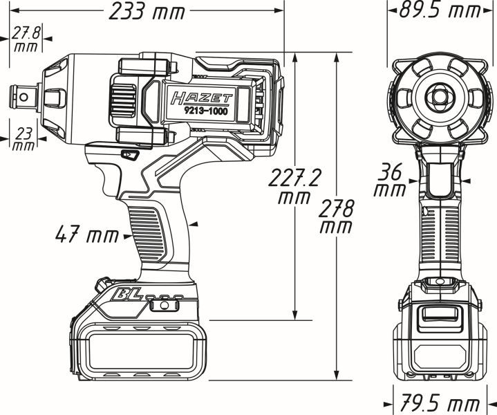 HAZET 9213-1000/3 Impact Wrench (rechargeable battery)
