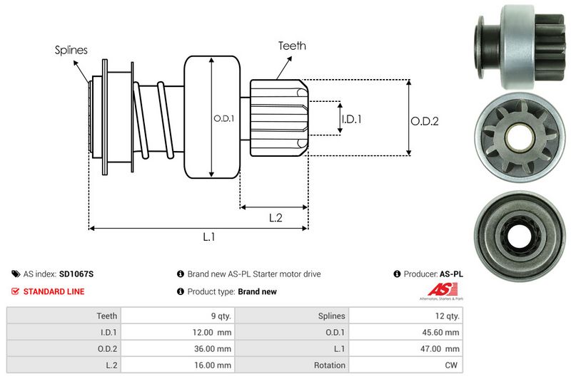 AS-PL SD1067S Freewheel Gear, starter