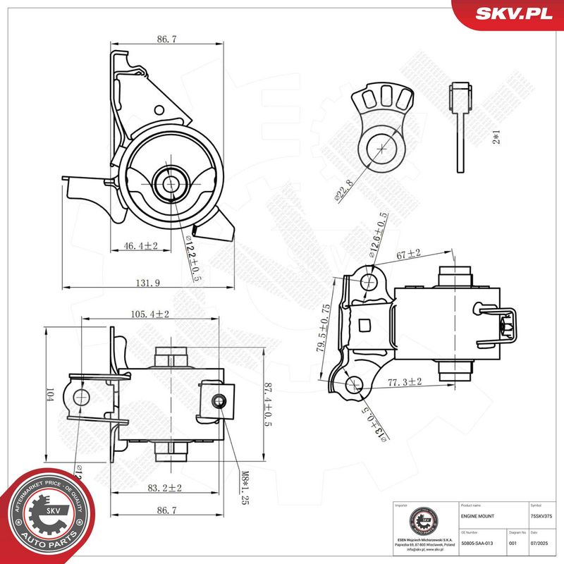 ESEN SKV 75SKV375 Variklio pagalvė
