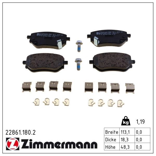 комплект спирачно феродо, дискови спирачки ZIMMERMANN