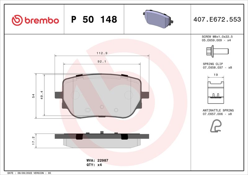 Колодки тормозные (задние) BREMBO