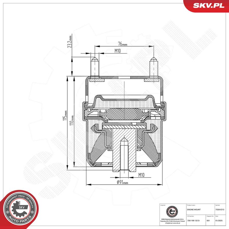 ESEN SKV 75SKV213 Variklio pagalvė