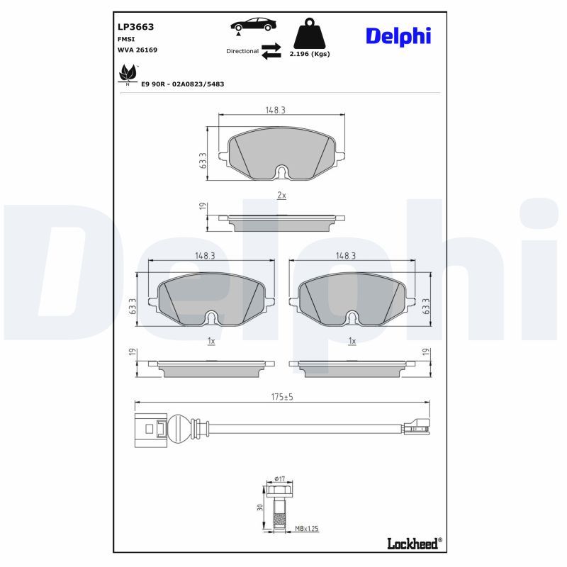 Piduriklotsi komplekt, ketaspidur, DELPHI LP3663