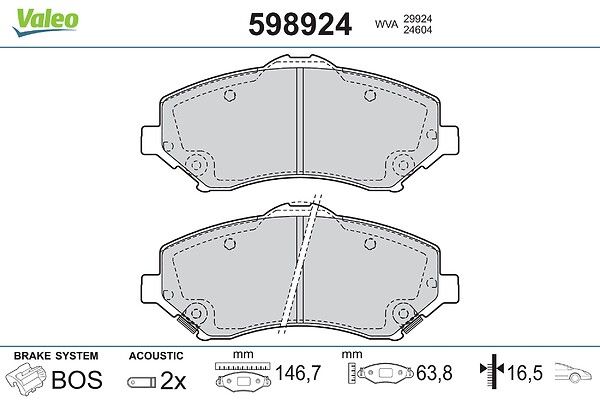 комплект спирачно феродо, дискови спирачки VALEO