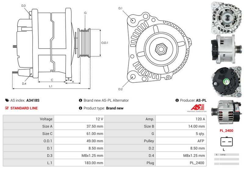 AS-PL A3418S Alternator