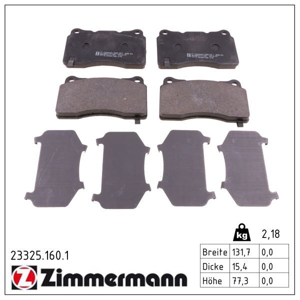 комплект спирачно феродо, дискови спирачки ZIMMERMANN