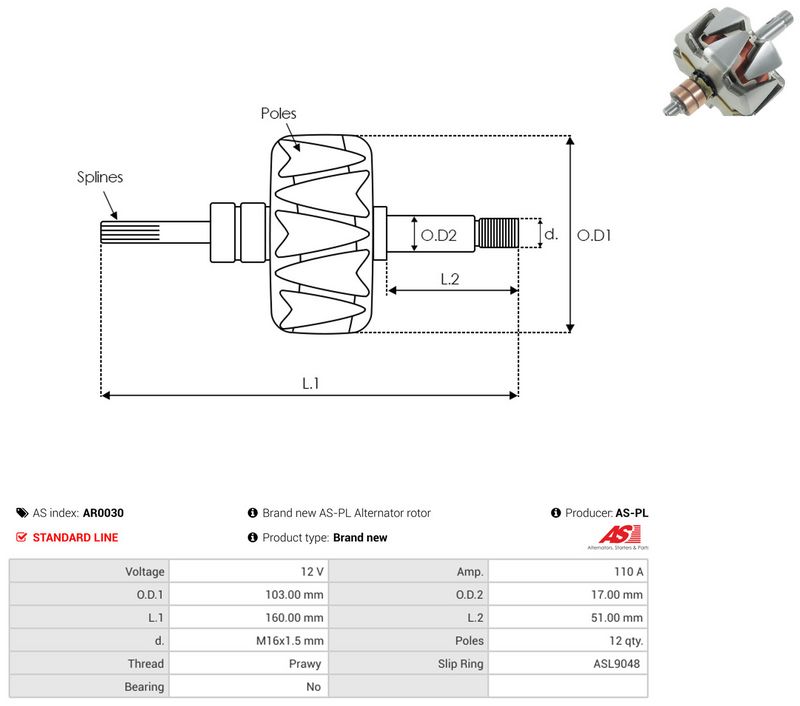 AS-PL AR0030 Rotor, alternator