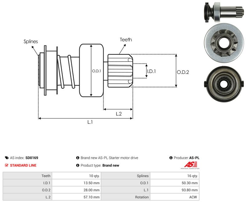 AS-PL SD0169 Freewheel Gear, starter