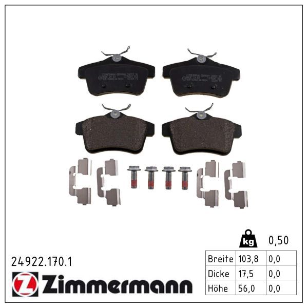 комплект спирачно феродо, дискови спирачки ZIMMERMANN