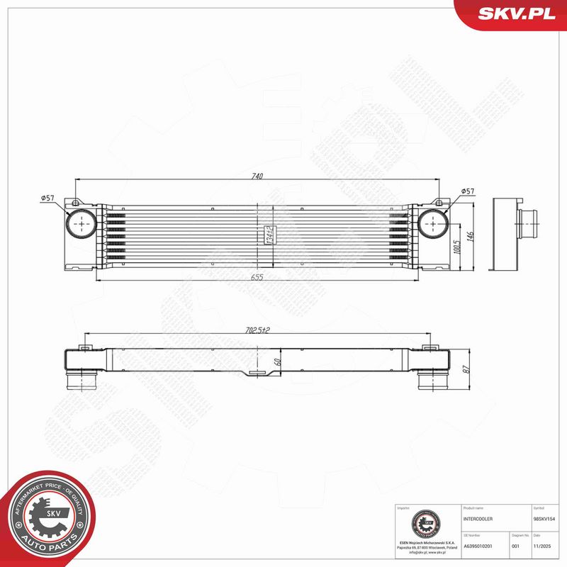Kompressoriõhu radiaator, ESEN SKV 98SKV154