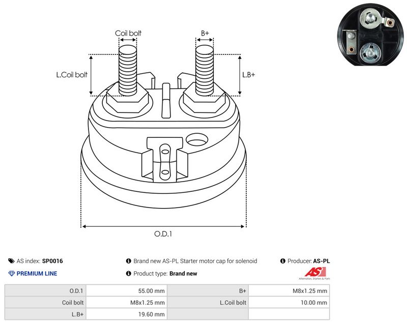 AS-PL SP0016 Cap, starter relay