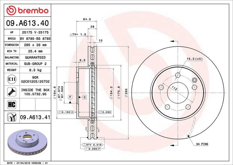 BREMBO 09.A613.40 Brake Disc