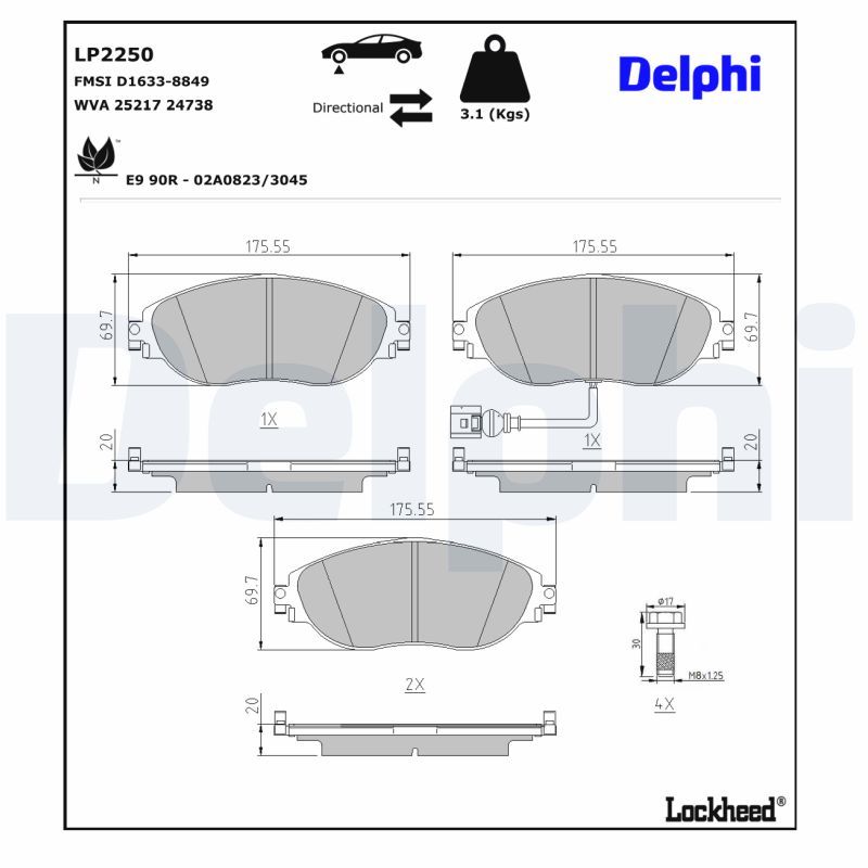 DELPHI LP2250 Brake Pad Set, disc brake