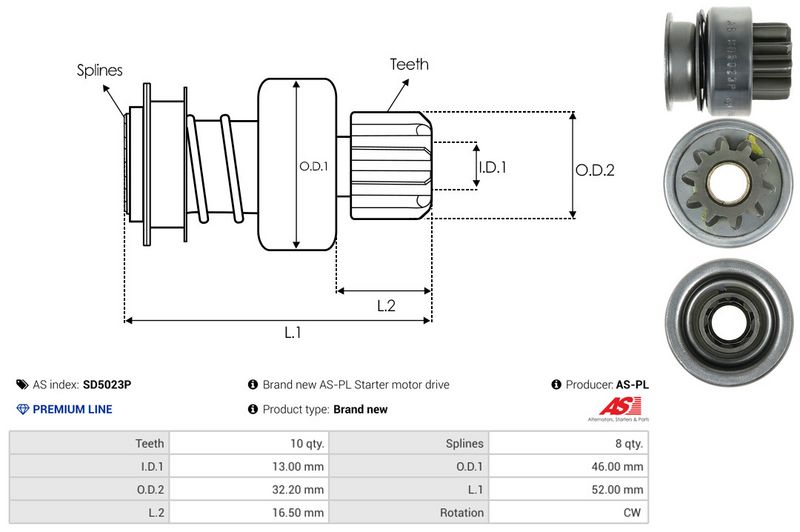 AS-PL SD5023P Freewheel Gear, starter