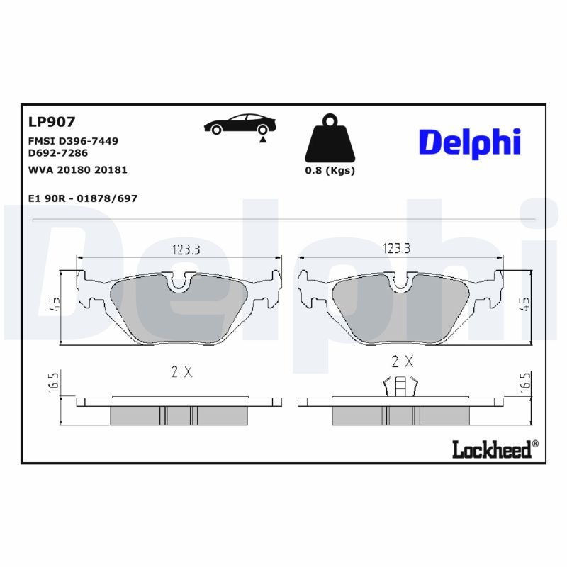 комплект спирачно феродо, дискови спирачки DELPHI