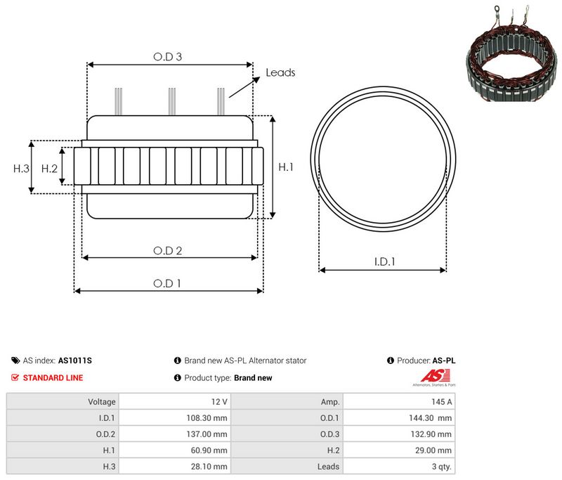 AS-PL AS1011S Stator, alternator