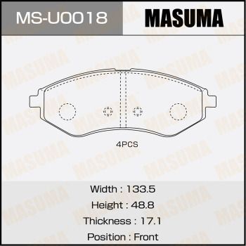 Комплект гальмівних колодок, Masuma MS-U0018