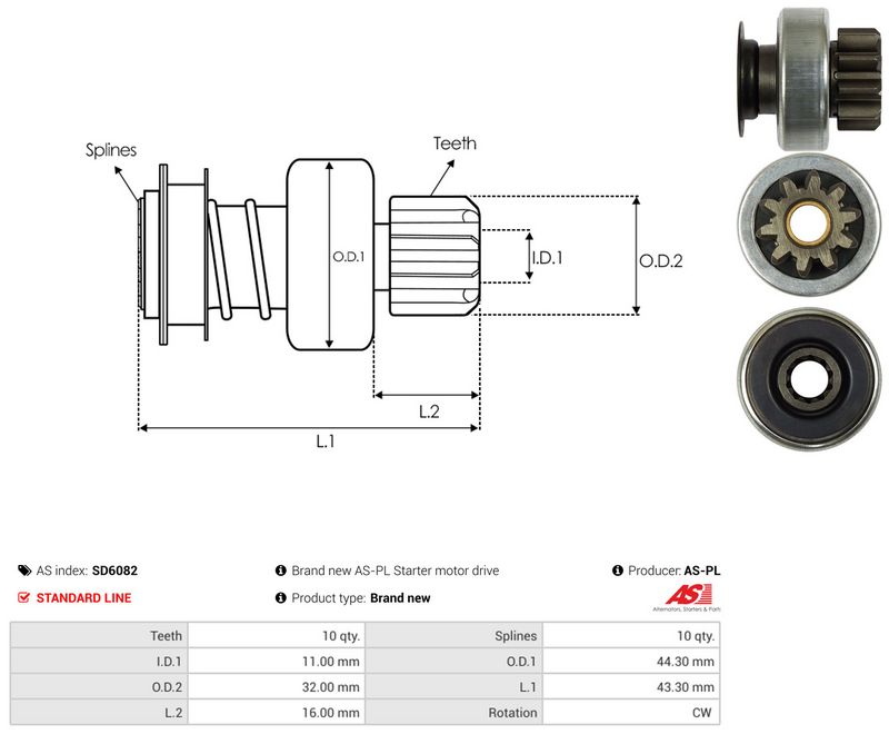 AS-PL SD6082 Freewheel Gear, starter
