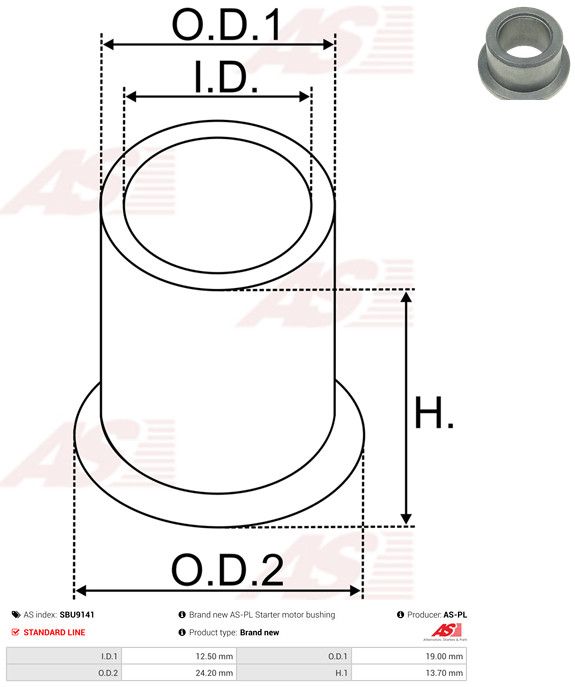AS-PL SBU9141 Bush, starter shaft