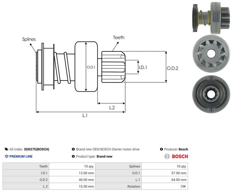 AS-PL SD0275(BOSCH) Freewheel Gear, starter