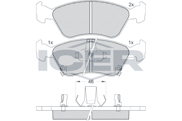 Комплект гальмівних накладок, дискове гальмо, Icer 181235