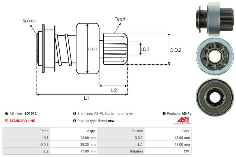 AS-PL SD1012 Freewheel Gear, starter