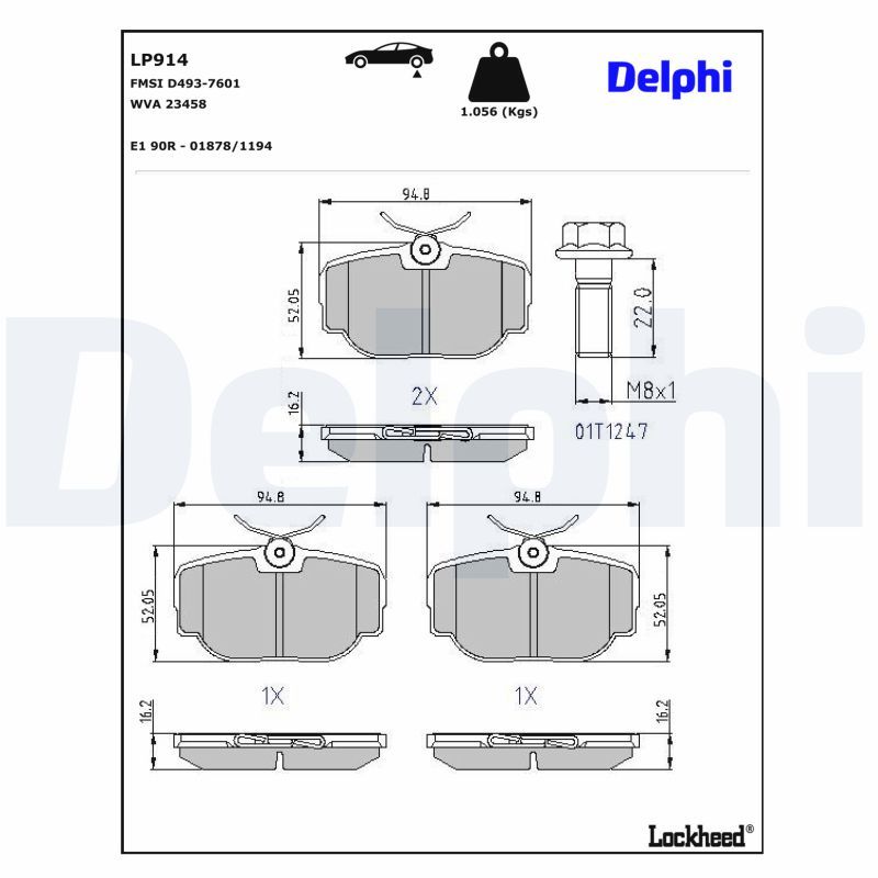 Piduriklotsi komplekt, ketaspidur, DELPHI LP914