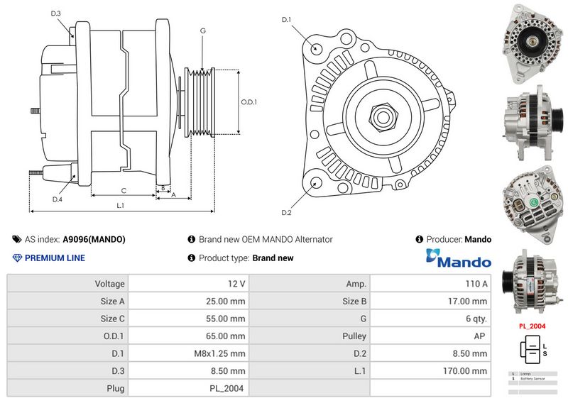 AS-PL A9096(MANDO) Alternator