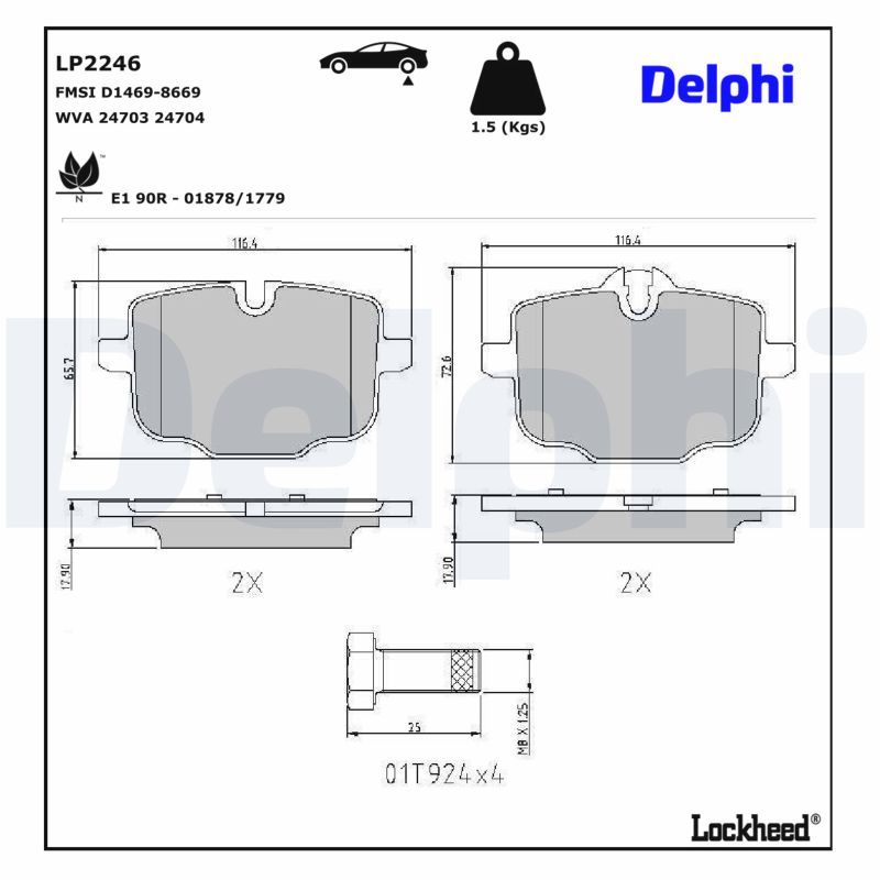 Piduriklotsi komplekt, ketaspidur, DELPHI LP2246