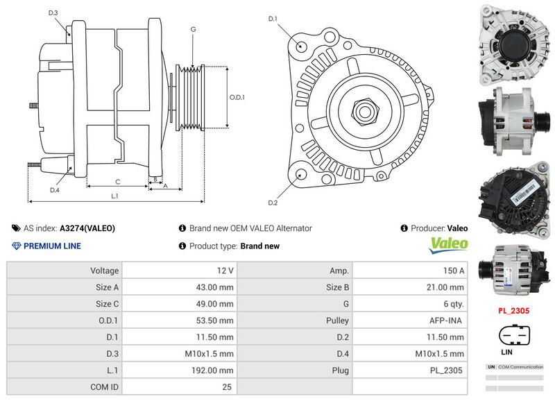 AS-PL A3274(VALEO) Alternator