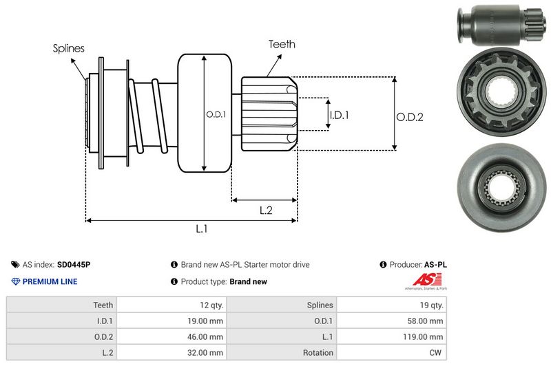 AS-PL SD0445P Freewheel Gear, starter
