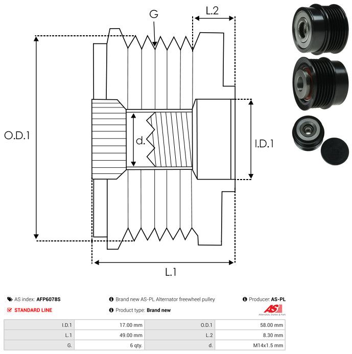 AS-PL AFP6078S Alternator Freewheel Clutch