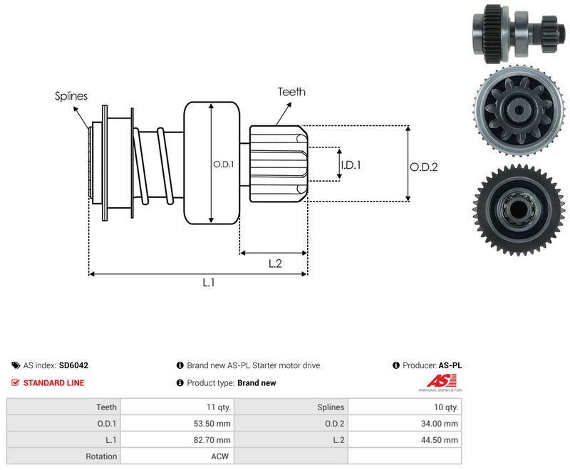 AS-PL SD6042 Freewheel Gear, starter