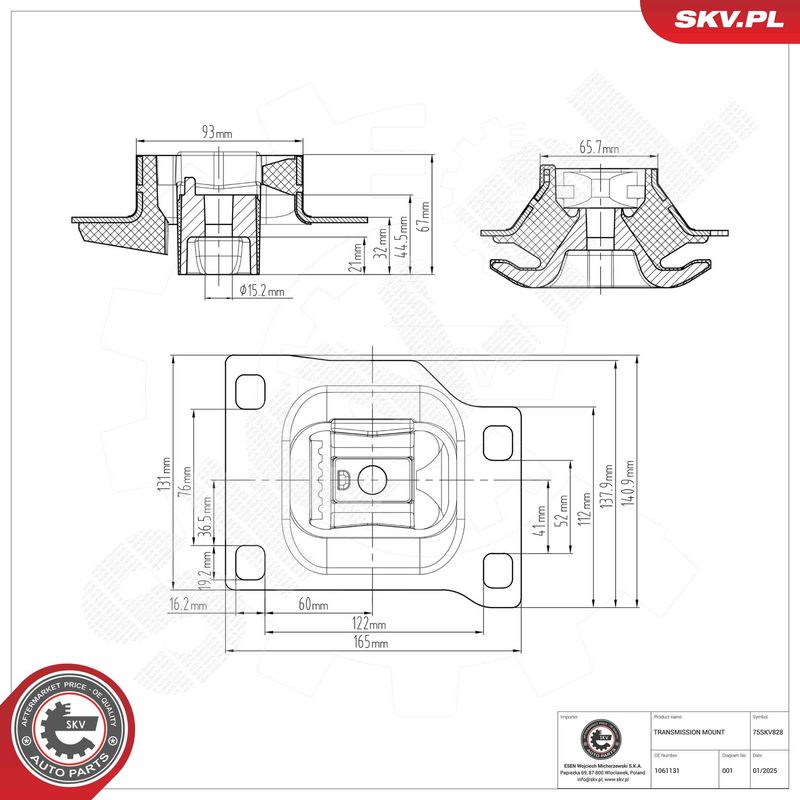 Paigutus, käigukast, ESEN SKV 75SKV828
