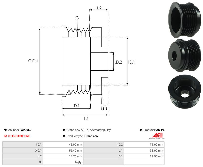 AS-PL AP0052 Belt Pulley, alternator