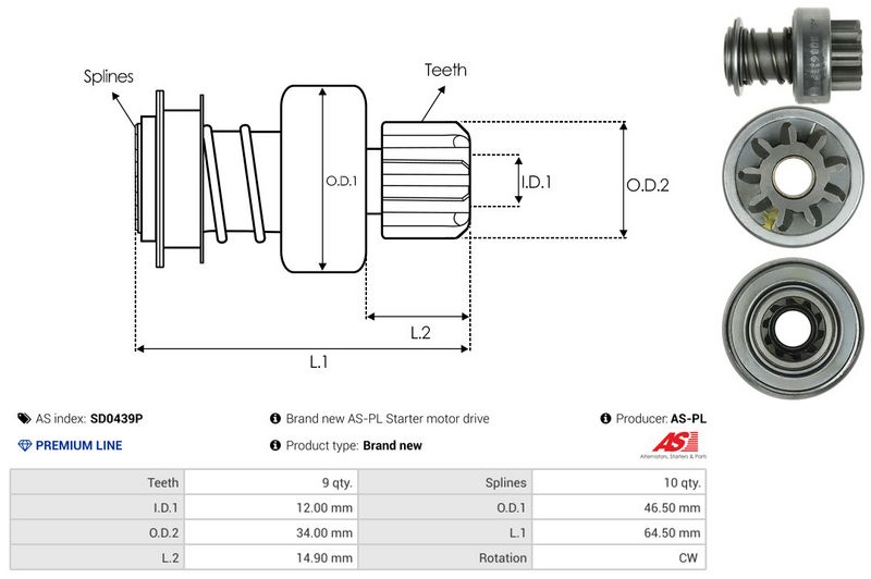 AS-PL SD0439P Freewheel Gear, starter