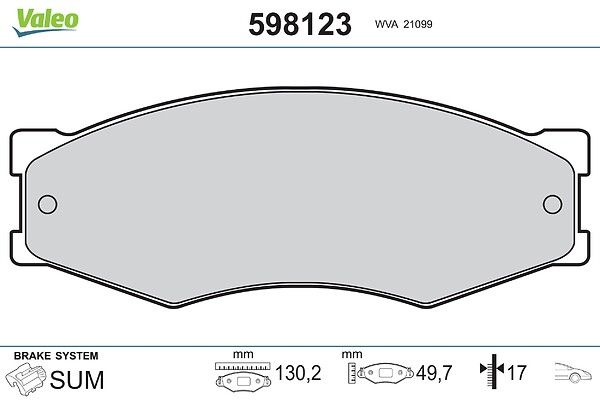 VALEO 598123 - Stabdžių kaladėlių komplektas