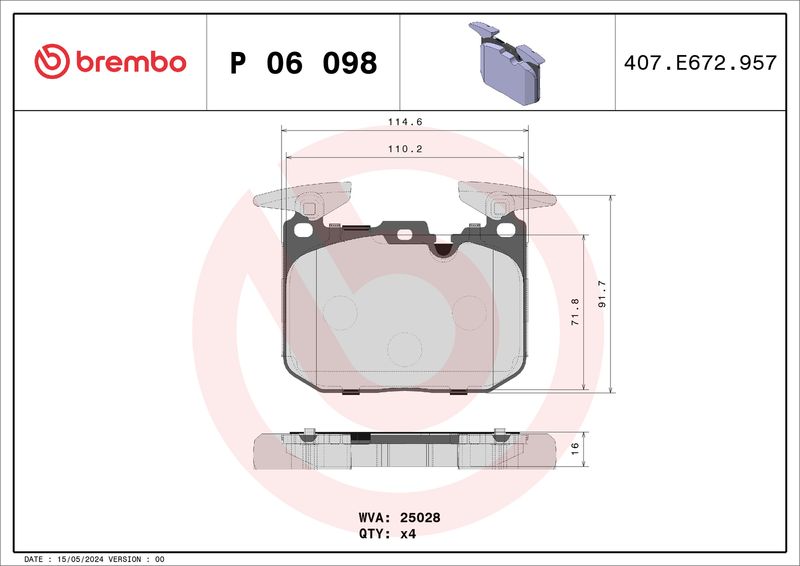 BREMBO Remblokkenset, schijfrem P 06 098