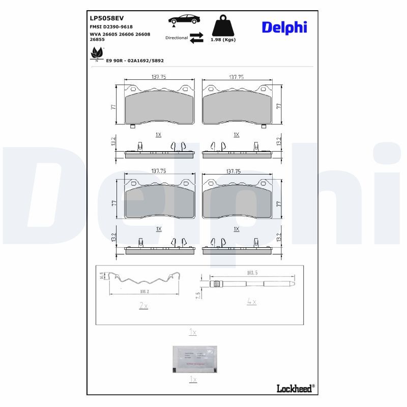 DELPHI LP5058EV Brake Pad Set, disc brake