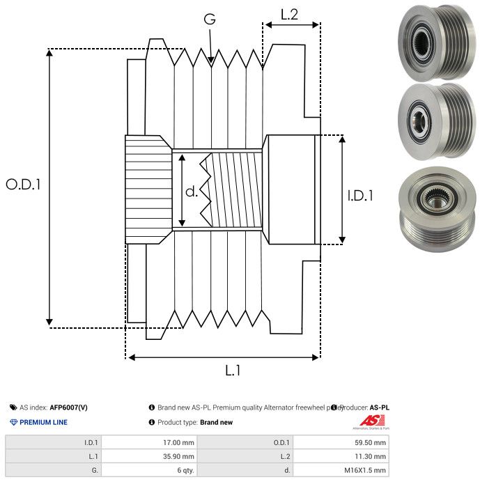 AS-PL AFP6007(V) Alternator Freewheel Clutch
