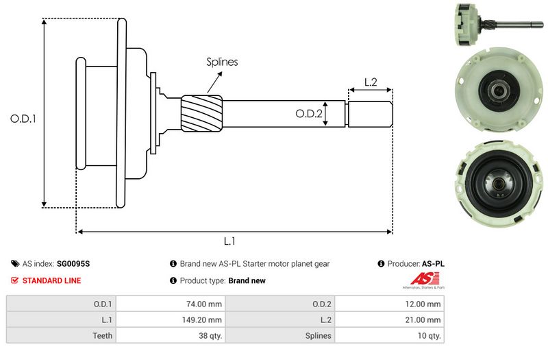 AS-PL SG0095S Ring Gear, planetary gearbox (starter)