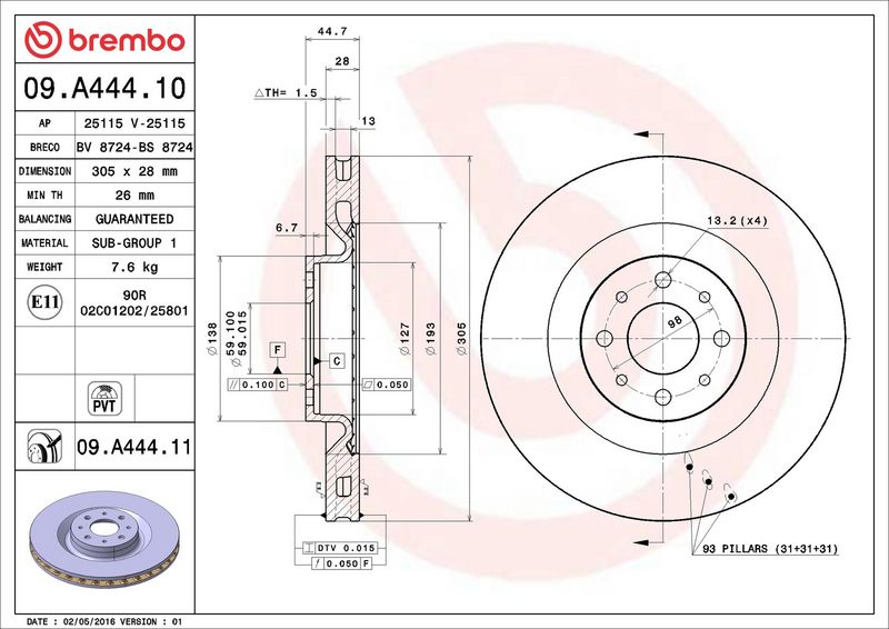 BREMBO 09.A444.10 Brake Disc