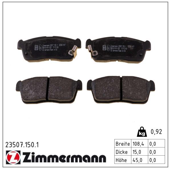 комплект спирачно феродо, дискови спирачки ZIMMERMANN