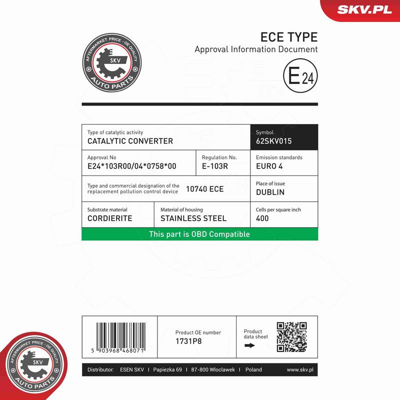 ESEN SKV 62SKV015 Catalytic Converter